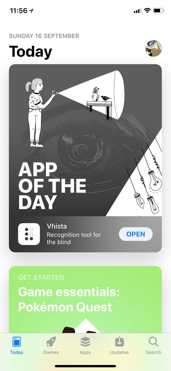 Screenshot of Vhista as Apple App of the Day